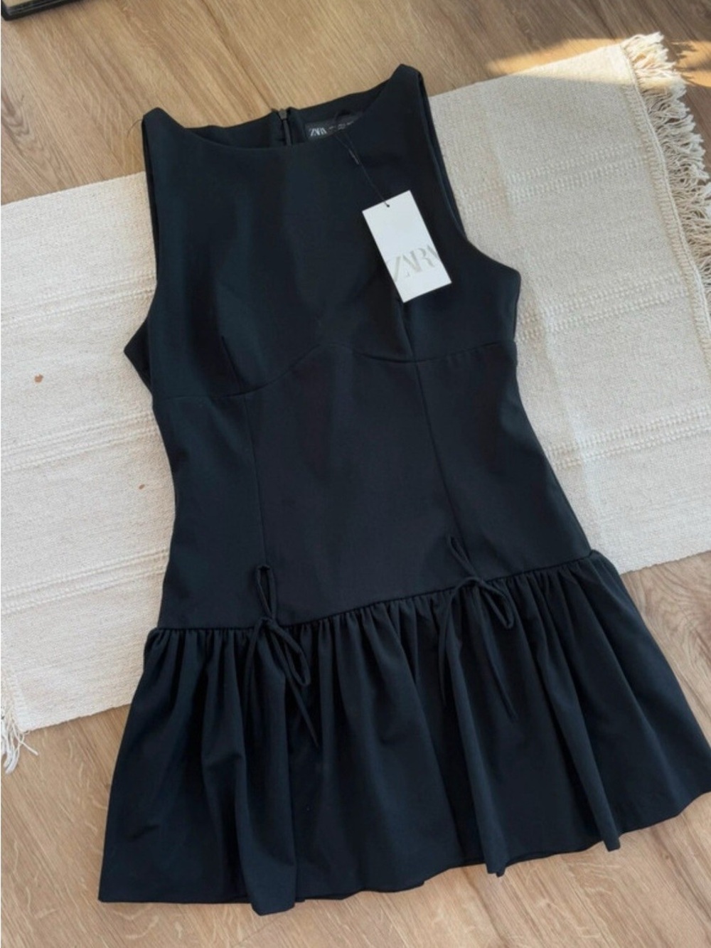 Zara Black Sleeveless Ruffle-Hem Dress